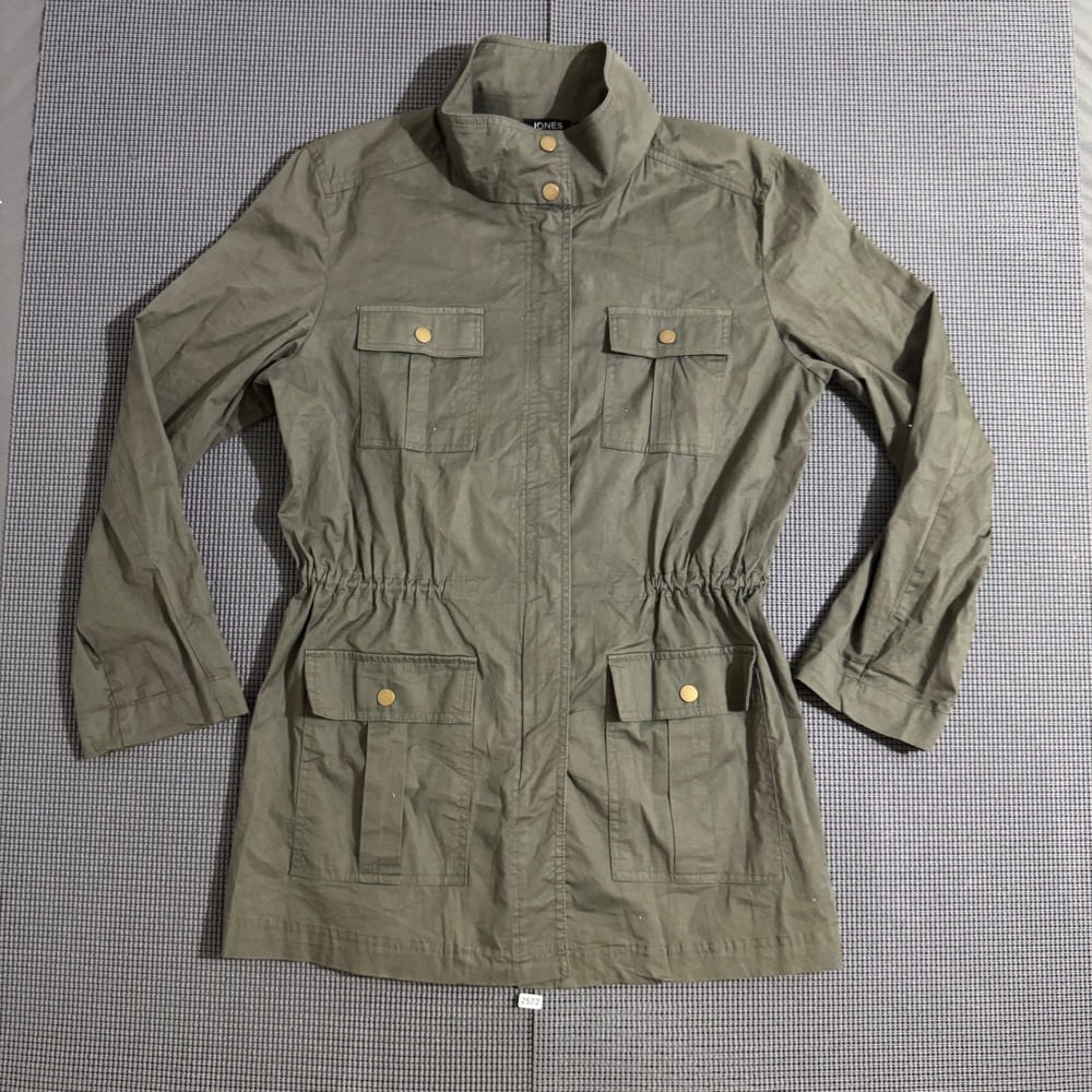 Jones New York Womens Utility Field Jacket Olive Green Size M Full Zip Pockets